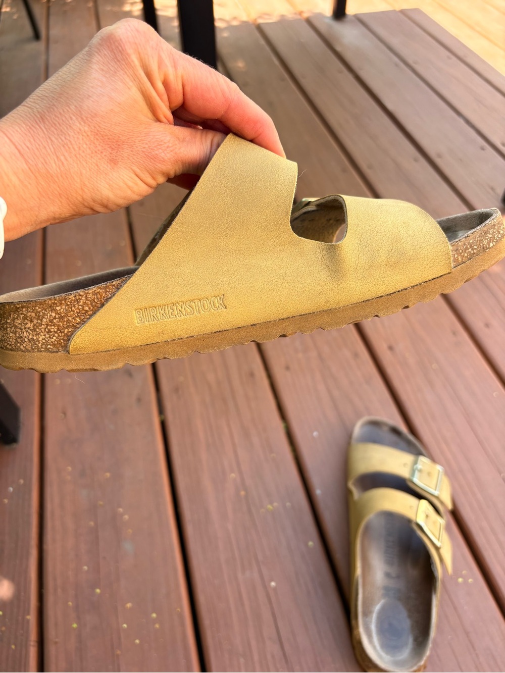 Birkenstock Double Strap Slide Sandals in Tan - Picture 12 of 16